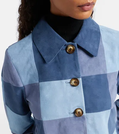 Rixo London Patchwork Suede Jacket In Blue