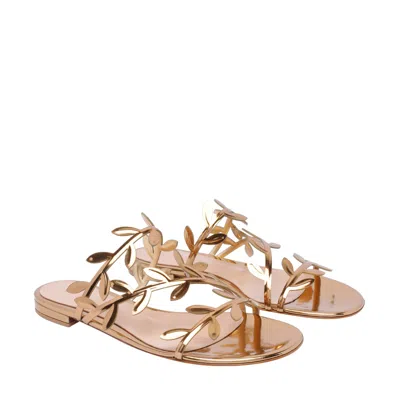 Gianvito Rossi Flavia Metallic Leather Slides In Gold