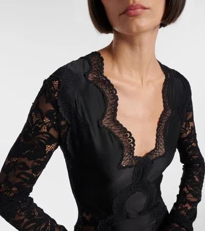 Rabanne Lace-trimmed Jersey Maxi Dress In Black