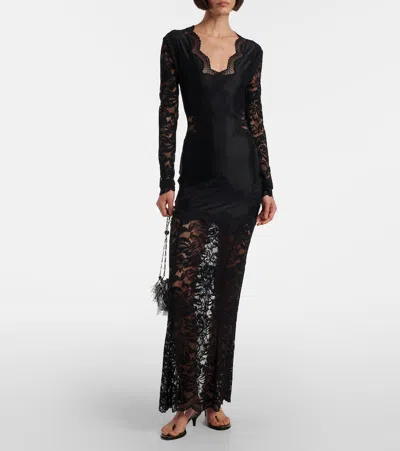 Rabanne Lace-trimmed Jersey Maxi Dress In Black