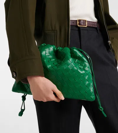 Bottega Veneta Intrecciato Small Leather Pouch In Green