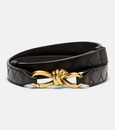 Bottega Veneta Knot Intrecciato Leather Belt In Brown