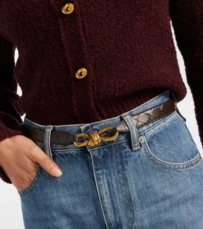 Bottega Veneta Knot Intrecciato Leather Belt In Brown