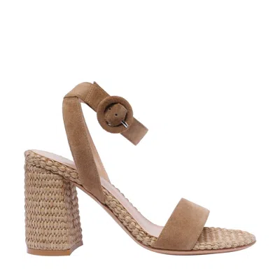 Gianvito Rossi Oleg 85 Suede And Raffia Sandals In Brown
