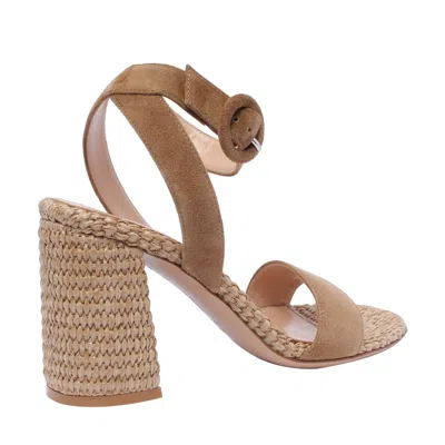 Gianvito Rossi Oleg 85 Suede And Raffia Sandals In Brown
