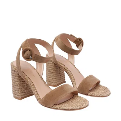 Gianvito Rossi Oleg 85 Suede And Raffia Sandals In Brown