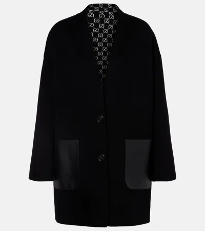 Gucci Caban Reversible Leather-trimmed Wool Coat In Black