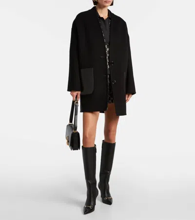Gucci Caban Reversible Leather-trimmed Wool Coat In Black
