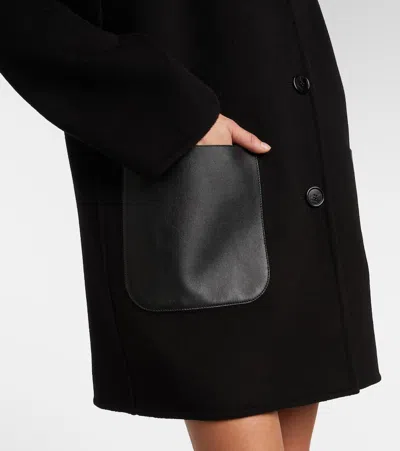 Gucci Caban Reversible Leather-trimmed Wool Coat In Black