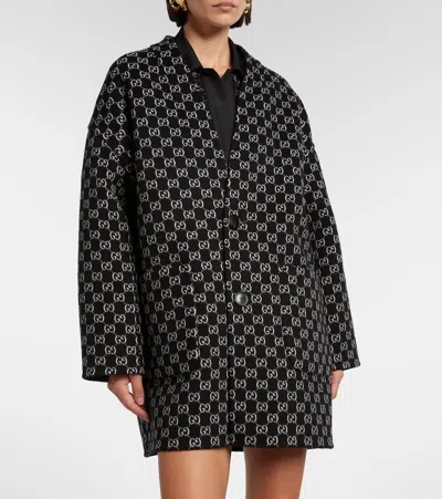Gucci Caban Reversible Leather-trimmed Wool Coat In Black