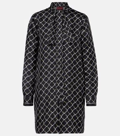 Gucci Printed Tie-neck Silk Minidress In Black