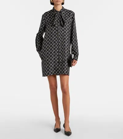 Gucci Printed Tie-neck Silk Minidress In Black