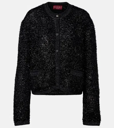 Gucci Shiny Chunky Wool Cardigan In Black