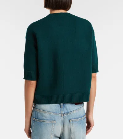 Gucci Women Wool Sweater With Frontal Logo Embroidery In Green