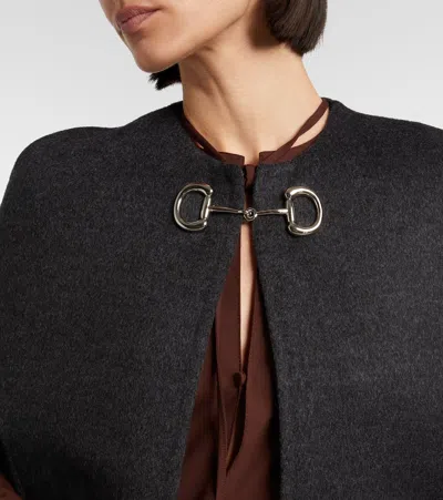 Gucci Reversible Wool Cape With Horsebit Detail In Black