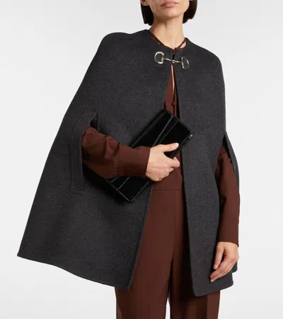 Gucci Reversible Wool Cape With Horsebit Detail In Black
