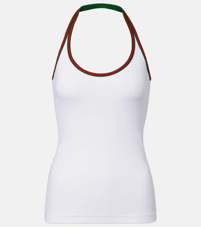 Gucci Web Stripe Cotton-blend Jersey Top In White