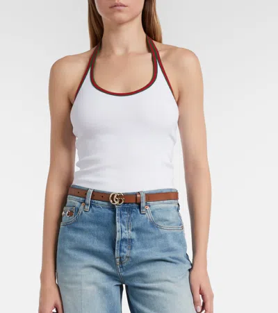 Gucci Web Stripe Cotton-blend Jersey Top In White