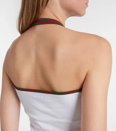Gucci Web Stripe Cotton-blend Jersey Top In White