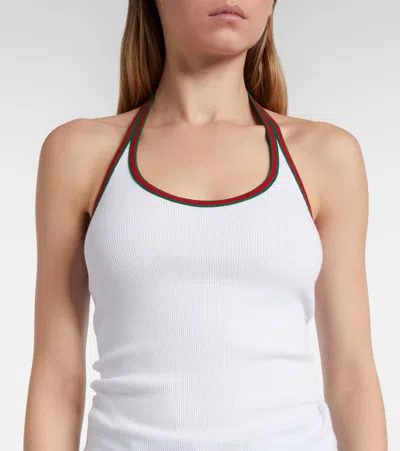 Gucci Web Stripe Cotton-blend Jersey Top In White
