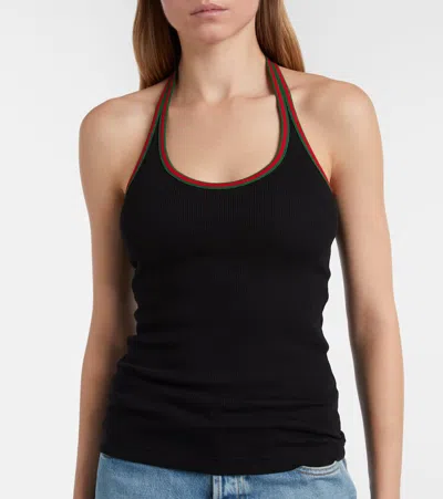 Gucci Web Stripe Cotton-blend Jersey Top In Black