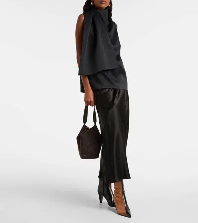 Khaite Distinctive Brown Calfskin Leather Tote With Gold Chain Detail In Brown