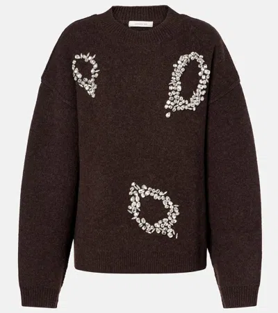 Jacques Wei Embroidered Wool Sweater In Brown