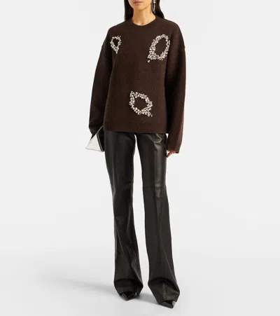 Jacques Wei Embroidered Wool Sweater In Brown