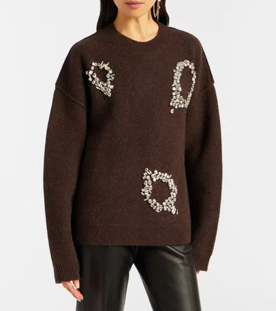 Jacques Wei Embroidered Wool Sweater In Brown