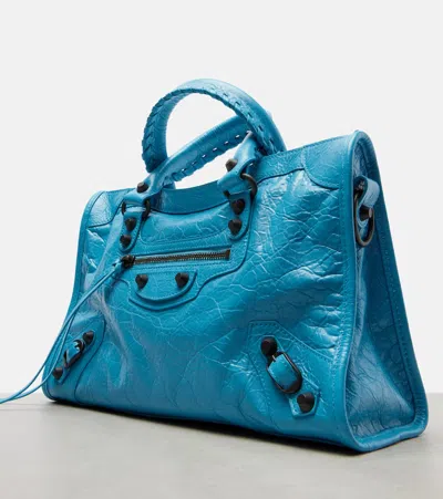 Balenciaga Le City Small Leather Tote Bag In Blue