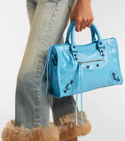 Balenciaga Le City Small Leather Tote Bag In Blue