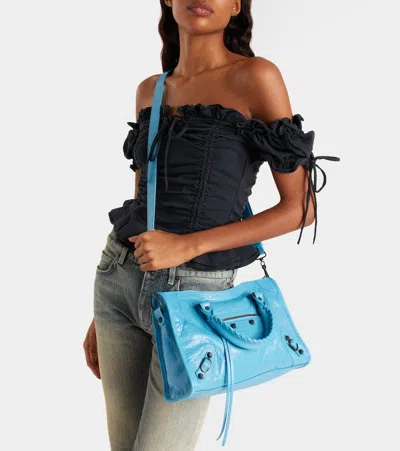 Balenciaga Le City Small Leather Tote Bag In Blue