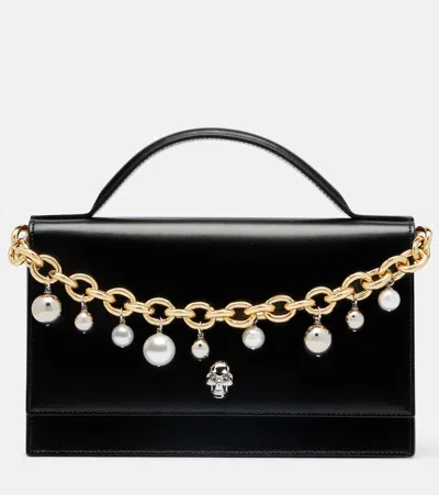 Alexander Mcqueen Skull Small Embellished Leather Tote Bag In Black