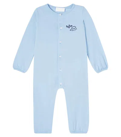 Gucci X Euan Roberts Printed Cotton Onesie In Blue