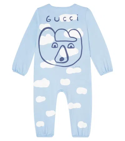 Gucci X Euan Roberts Printed Cotton Onesie In Blue