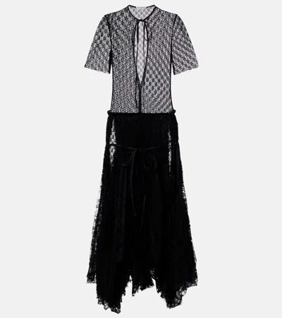 Jw Anderson Sheer Pleated Lace Maxi Dress In Black