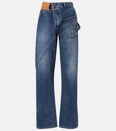 Jw Anderson Embroidered High-rise Straight Jeans In Blue