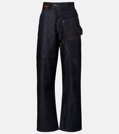 Jw Anderson Embroidered High-rise Straight Jeans In Blue