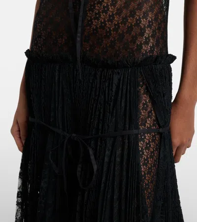Jw Anderson Sheer Pleated Lace Maxi Dress In Black