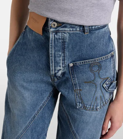 Jw Anderson Embroidered High-rise Straight Jeans In Blue