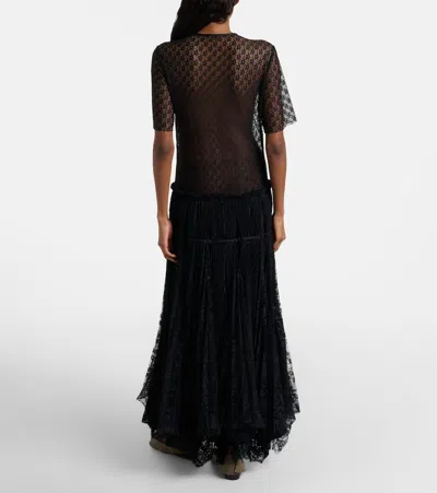 Jw Anderson Sheer Pleated Lace Maxi Dress In Black