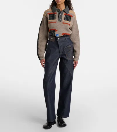 Jw Anderson Embroidered High-rise Straight Jeans In Blue