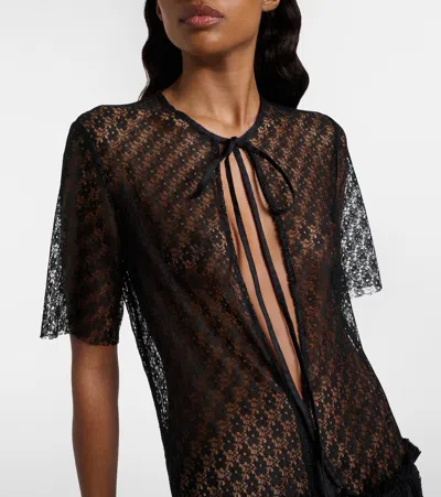 Jw Anderson Sheer Pleated Lace Maxi Dress In Black