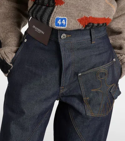 Jw Anderson Embroidered High-rise Straight Jeans In Blue