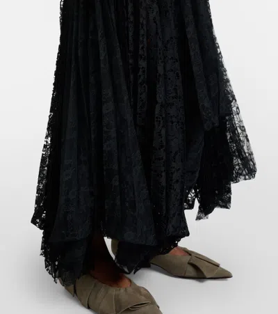 Jw Anderson Sheer Pleated Lace Maxi Dress In Black
