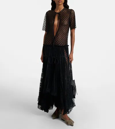 Jw Anderson Sheer Pleated Lace Maxi Dress In Black