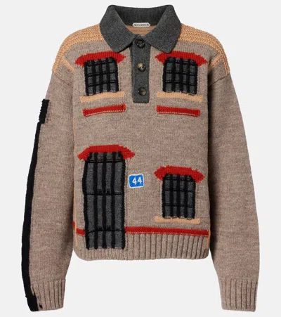 Jw Anderson Wool Intarsia Jacquard Polo Sweater In Multi