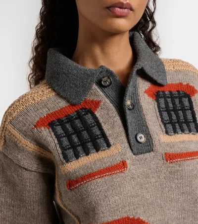 Jw Anderson Wool Intarsia Jacquard Polo Sweater In Multi