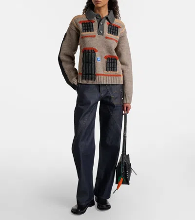 Jw Anderson Wool Intarsia Jacquard Polo Sweater In Multi