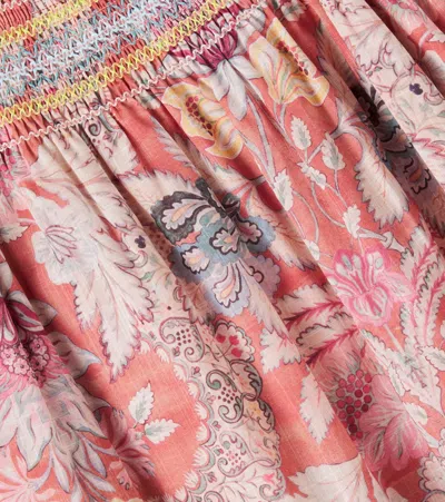 Zimmermann Floral Shirred Cotton Dress In Pink